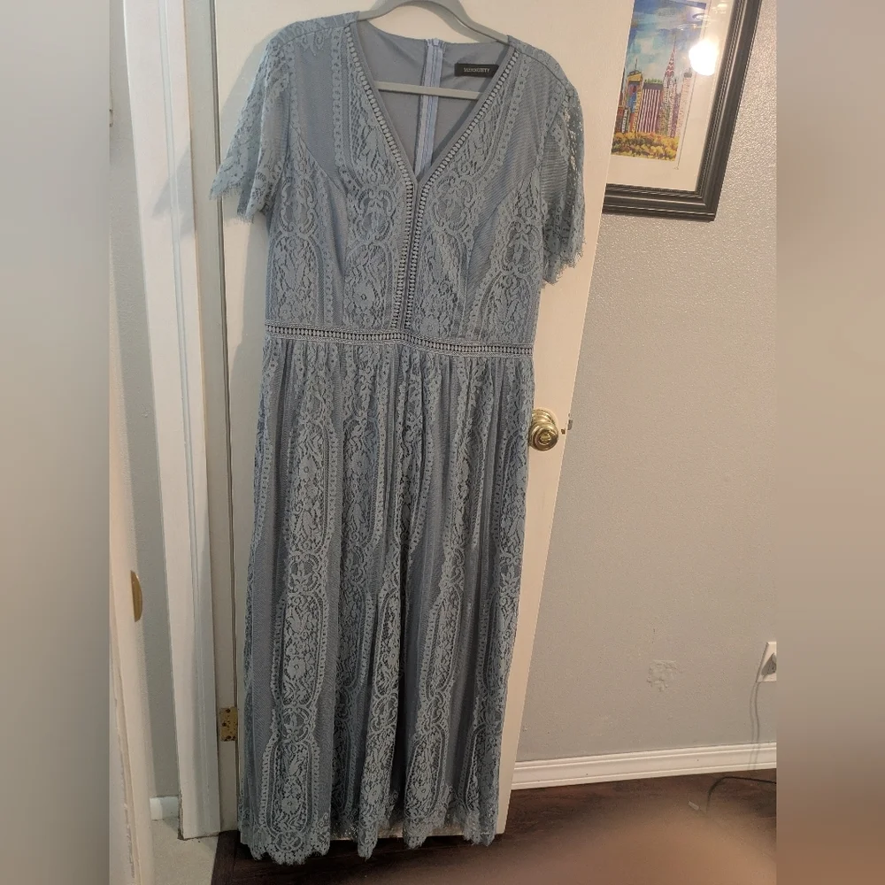Lace Maxi Dress in Grey Blue - Picture 2 of 6
